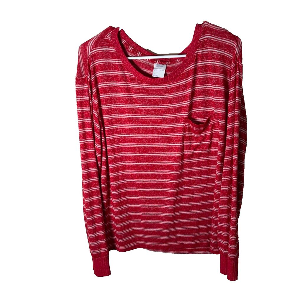 Stars Above T-Shirt Women's Large Red Fleece Pocket Long Sleeve Knit Top